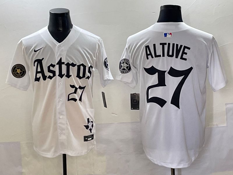 Men 2025 Houston Astros #27 Altuve White Five generations Joint Name Nike MLB Jersey style 12